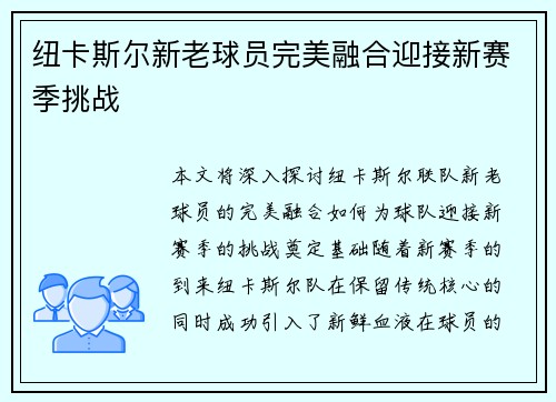 纽卡斯尔新老球员完美融合迎接新赛季挑战 纽卡斯尔新老球员完美融合迎接新赛季挑战
